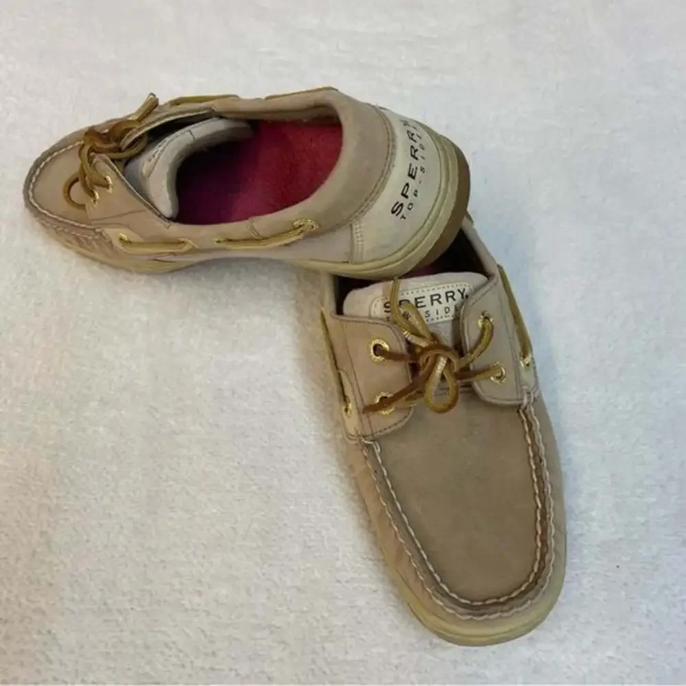 SPERRY TOP SIDER Bluefish Linen Gold Suede Leather Boat Shoes Women's Size US 8